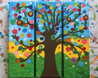 Three part Contemporary Impressionist Tree Painting 41224