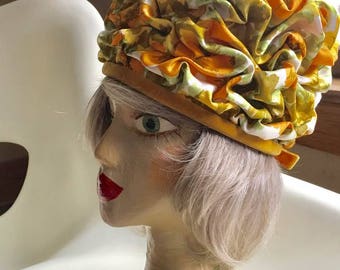 Classy Orange Green Yellow Beige Flowered Spring Summer Fall Mid-Century Mod 1960's/70's Colorful High Fashion Designer Hat