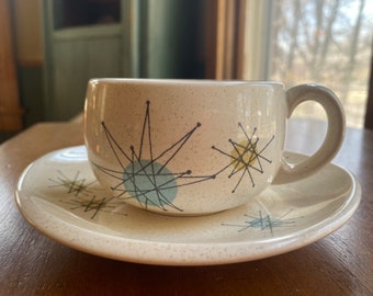 Classic Iconic Eames Era Franciscan Starburst Space Age Freeform Collectible 6 Inch Ceramic 1954-1958 Coffee/Tea Cup and Saucer
