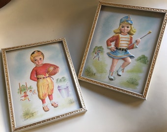 Darling 1930's Pair Unique Rare Art Deco Period Metalcraft Corp Young Football Player and Baton Girl Wall Hangings