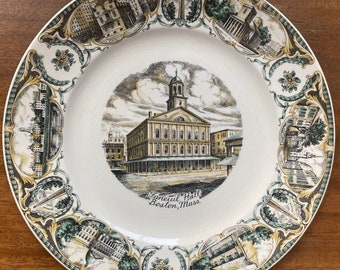 Gorgeous Ornately Painted Birthplace of American Liberty Old Boston Rare First Edition 1951 Vintage State Plate by E. G. Benedict of Boston