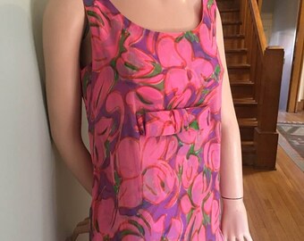 Impeccable Like New Empire Waist Rosy Hot Pink Retro 1960's Original Long Chiffon Sleeveless Scoop Neck Evening Gown