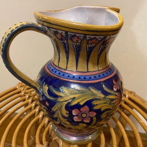 Vintage Italian Art Deco Pitcher Vase: Floral Dragon Design, A.R. Italy