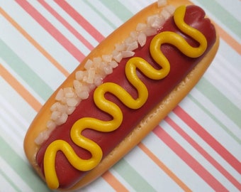 Hot dog magnet with mustard and onions