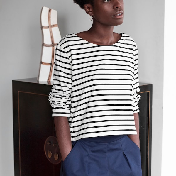 Organic cotton long sleeve striped Breton top