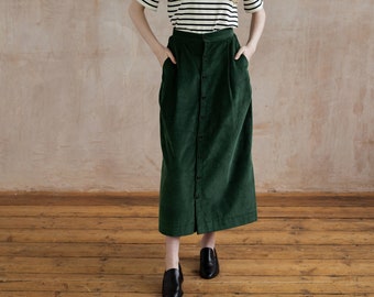 Midi corduroy skirt - bottle green