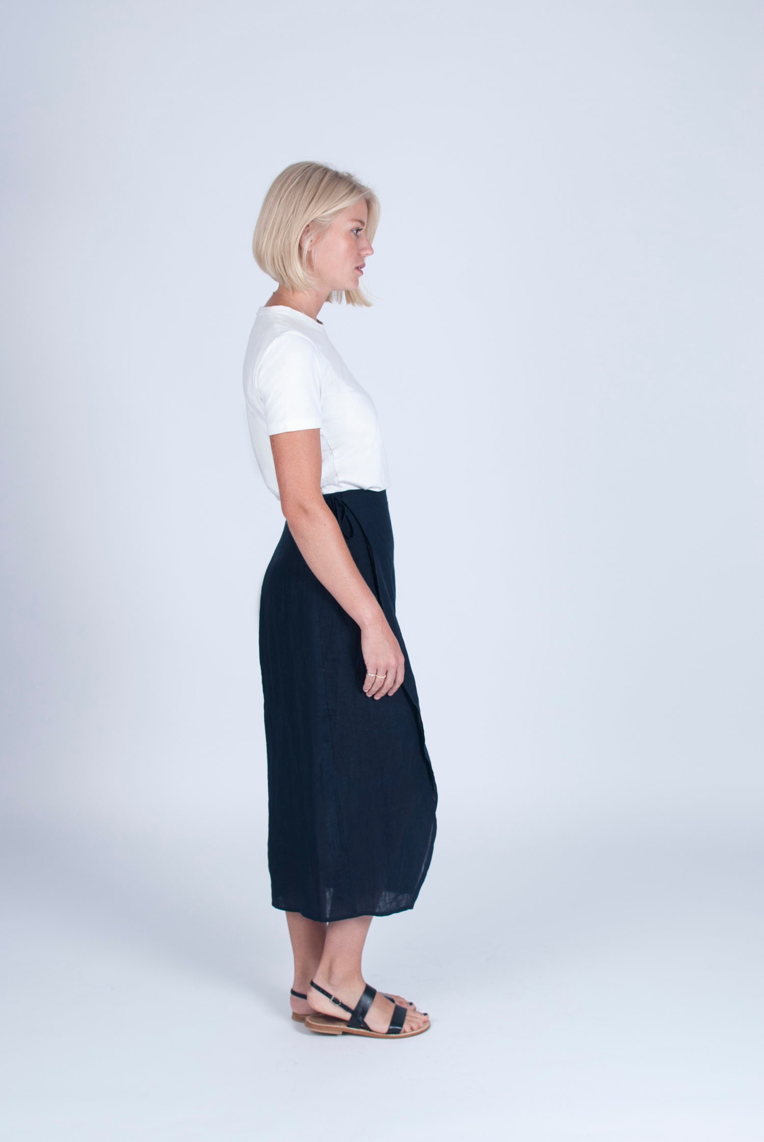 Linen Midi Skirt in Navy Blue Etsy