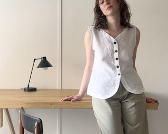 White linen waistcoat style shirt