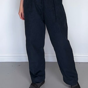 Navy blue barrel leg trousers in organic corduroy image 1