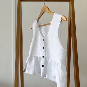 White linen shirt top with gathered waist image 2