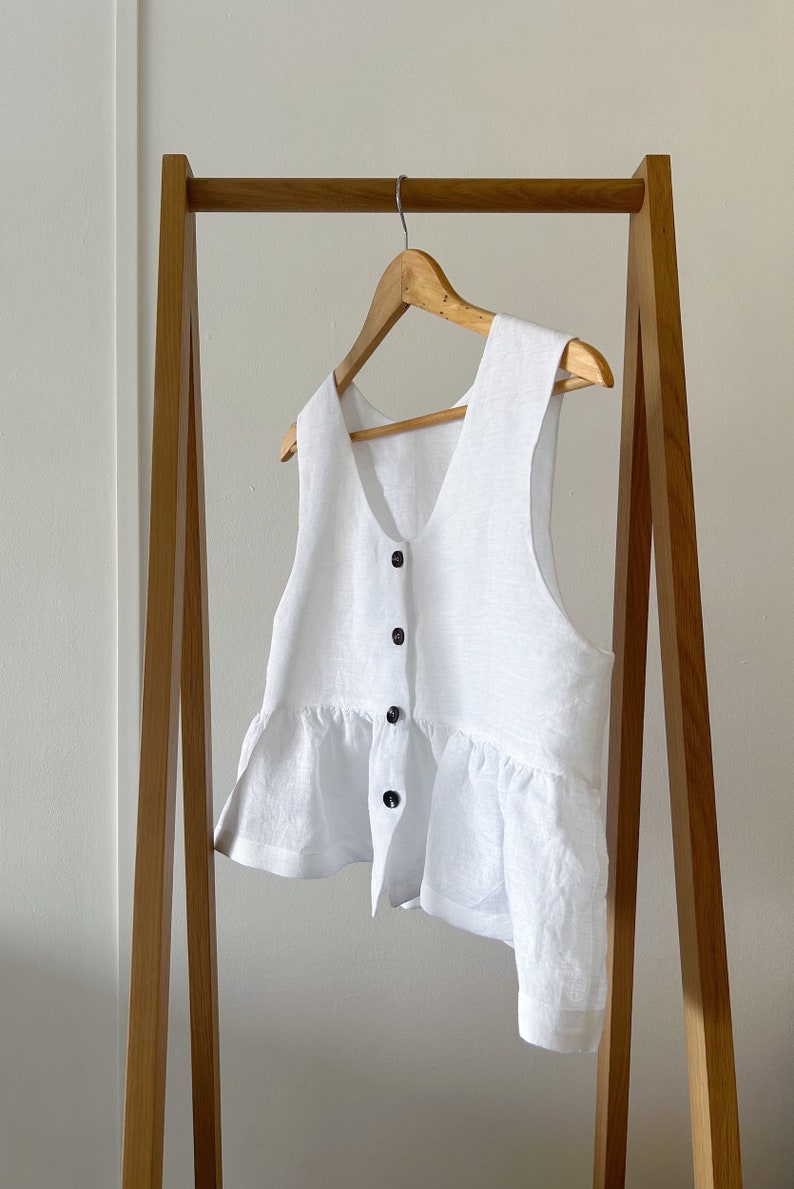 White linen shirt top with gathered waist imagem 2