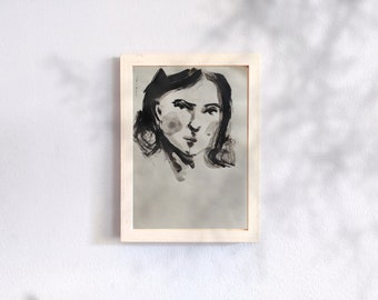 Original Vintagepaper Inkdrawing Femaleportrait Wallart