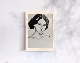 Modern Inkdrawsing Vintagepaper Femaleportrait Wallart