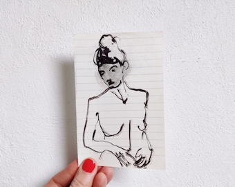 Original Femalenude,  Minimalist Figure Liniedrawing