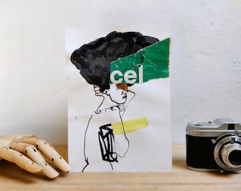 Original Mixed Media Collage A5 – „Fragile Fragments“ – Minimalistische Tuschezeichnung Collage auf feinem 70g Papier – Unikat