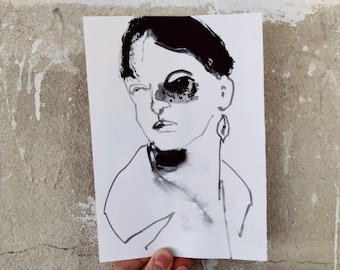 Minimalistic Inkportrait - Original Femaleportrait Wallart