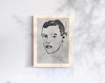 Modern Femaleportrait Inkdrawing Vintagepaper Giftidea