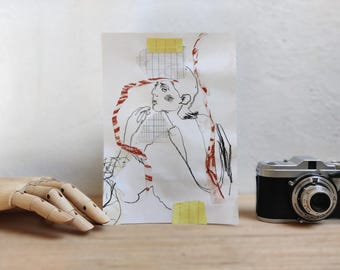 Original Mixed Media Collage A5 – „Fragile Fragments“ – Handgezeichnete Illustration auf feinem 70g Papier – Unikat