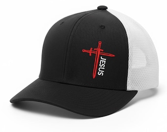 Christian Hats for Men Women Flexfit Air Mesh Back Cap - Stitch Caps with Cross Jesus