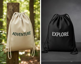 Personalized Embroidered Drawstring Bag, Custom Name Cinch Pack, Monogrammed Cotton Backpack, Kids School Bag, Custom Team Sports Bag