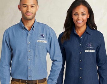 Besticktes Jeanshemd – Individueller Name oder Logo, 100 % Baumwolle, bequeme Passform