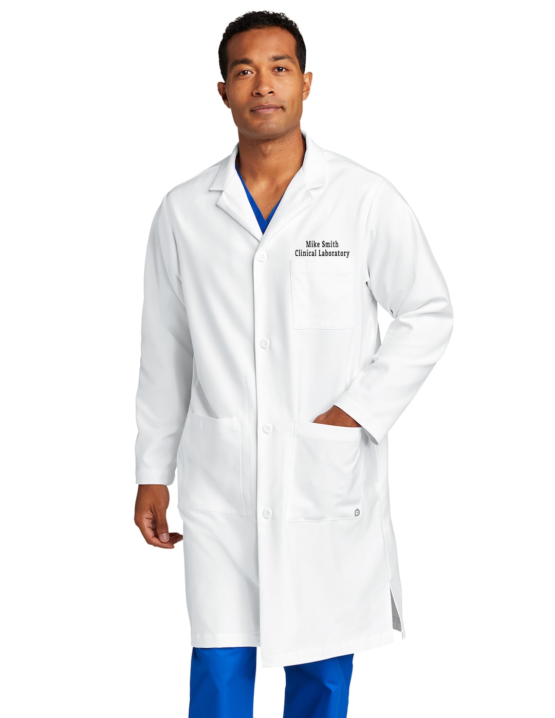 Men's Embroidered White Lab Coat Men's Long Lab Coat