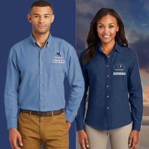 Embroidered Long Sleeve Denim Shirt for Men and Ladies - Add name, business Name or On file Logo