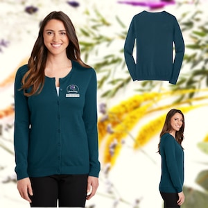 Embroidered Port Authority ® Ladies Cardigan Sweater - Professional Casual  Comfortable Add name, business Name or On file Logo.