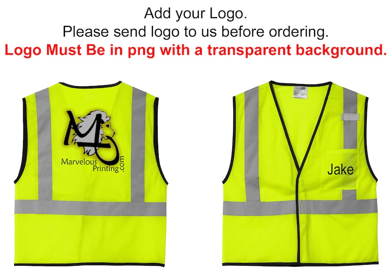 Personalized Safety Vest CornerStone ANSI 107 Class 2 Mesh One-Pocket Vest Add Text image 2