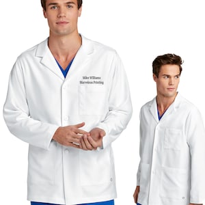 Mens Short Embroidered White Lab Coat - WonderWink Lab Coat - Consultation Lab Coat