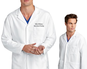 Mens Short Embroidered White Lab Coat - WonderWink Lab Coat - Consultation Lab Coat