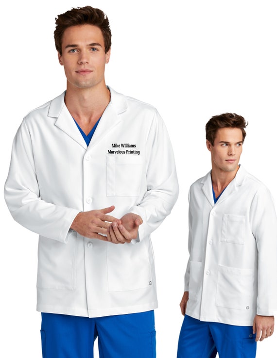 Mens Short Embroidered White Lab Coat Wonderwink Lab Coat Consultation Lab Coat Etsy
