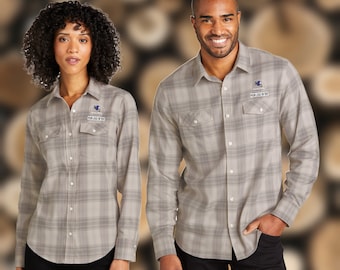 Embroidered Port Authority Long Sleeve Ombre Plaid Shirt Shirt For Men & Women - Add name, business Name or On file Logo.