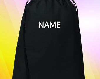 Personalized Cotton Drawstring Bag, Custom Name Cinch Pack, Gym Travel Bag