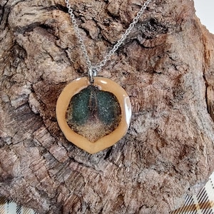 Walnut Resin Pendant, Light Metallic Green, Stainless Steel Silver 20&quot; cable chain necklace