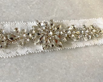 Jeweled Bride Garter/Custom Size/Wedding/Groom/Crystals/Marquise/Teardop Gems/Rhinestones