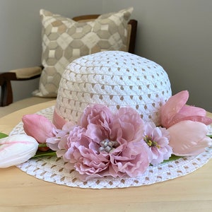 Blush Peony Tea Hat/Girls Tea Party/Mommy & Me/Easter Bonnet/Church Hat/Straw Hat/Flowers/Floral Hat/Girl Fun/Dress Up/Pinks/Garden Hat image 8