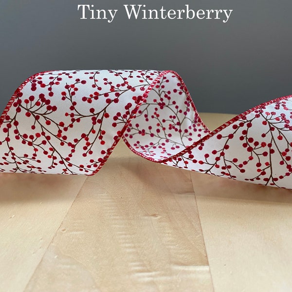 Winterberry Ribbon/2.5"/Wired Ribbon/Christmas/Red/Green/Elegant Ribbon/Crafting Ribbon/Holiday Ribbon/Sparkle Ribbon/Wreaths