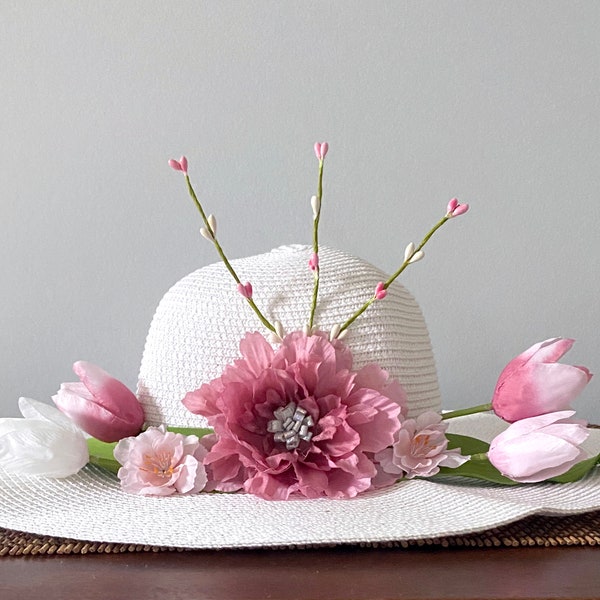 Blush Peony Tea Hat/Adult Hat/Mommy & Me/Garden Hat/Church Hat/Sun Hat/Girls Trip/Floppy Hat/Tea Party/Bridal