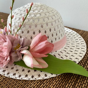 Blush Peony Tea Hat/Girls Tea Party/Mommy & Me/Easter Bonnet/Church Hat/Straw Hat/Flowers/Floral Hat/Girl Fun/Dress Up/Pinks/Garden Hat image 6