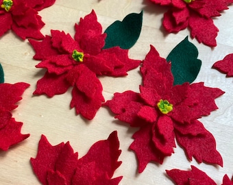 Ready to Craft Poinsettia's/Felt Flowers/Pins/Headbands/Hair Clips/Home Décor/Crafting/Christmas/Red/Green