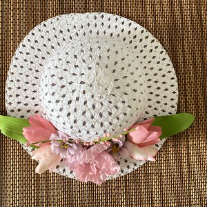 Blush Peony Tea Hat/Girls Tea Party/Mommy & Me/Easter Bonnet/Church Hat/Straw Hat/Flowers/Floral Hat/Girl Fun/Dress Up/Pinks/Garden Hat image 4