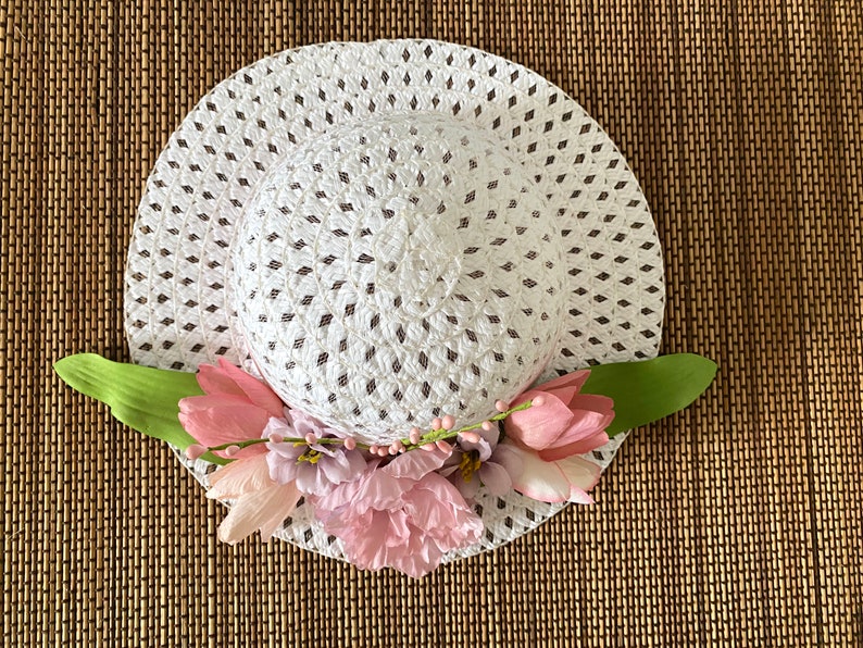 Blush Peony Tea Hat/Girls Tea Party/Mommy & Me/Easter Bonnet/Church Hat/Straw Hat/Flowers/Floral Hat/Girl Fun/Dress Up/Pinks/Garden Hat image 4