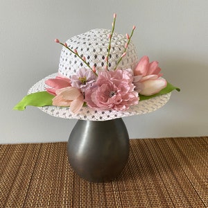 Blush Peony Tea Hat/Girls Tea Party/Mommy & Me/Easter Bonnet/Church Hat/Straw Hat/Flowers/Floral Hat/Girl Fun/Dress Up/Pinks/Garden Hat image 2