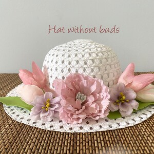 Blush Peony Tea Hat/Girls Tea Party/Mommy & Me/Easter Bonnet/Church Hat/Straw Hat/Flowers/Floral Hat/Girl Fun/Dress Up/Pinks/Garden Hat image 3