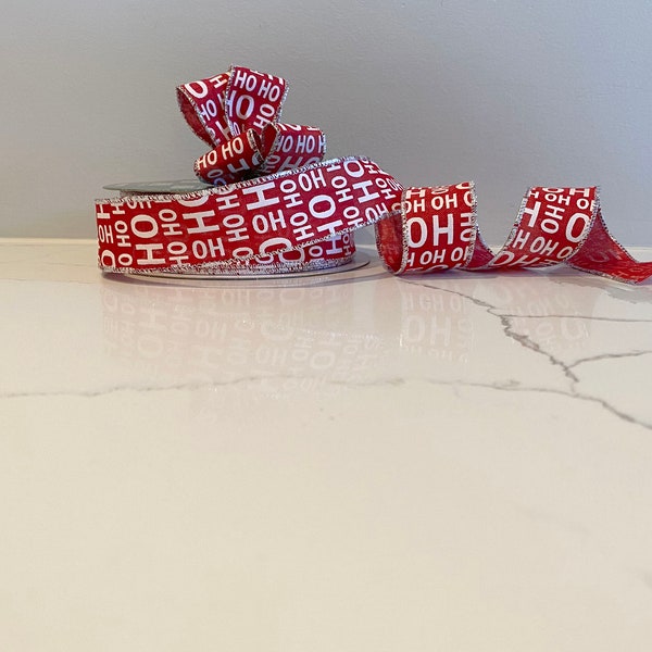 Ho Ho Ho/Red Ribbon/Silver/White/Christmas Ribbon/Santa/Wreath/Swags/