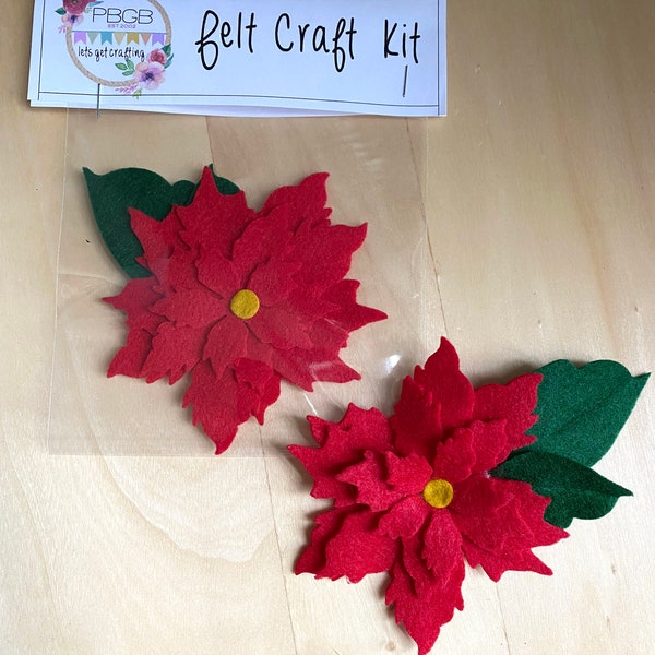 Poinsettia Craft Kit/Christmas Craft/Holiday Flowers/Girls Night/Fun Craft/Red Felt Flower/Felt Leaves