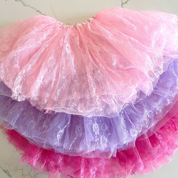 Soft Lace Tulle Reversible Tutu Skirt/Pink/Lavender/Girls Skirt/Easter
