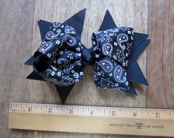 Triple Layer Paisley Bandanna Bows-Pink-White-Black