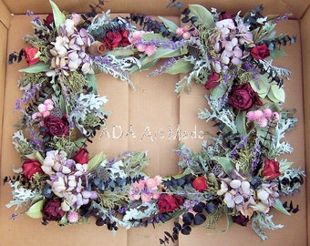 Silk Floral Wreath MADE TO ORDER In Dry Look Life Like Faux Flowers~Square Rectangular Wreath~Natural Dry Flowers Shown Wreath Cottage Chic